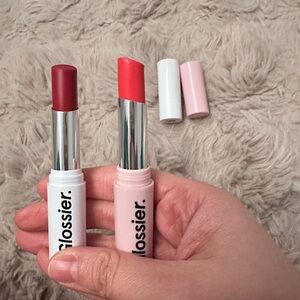 Glossier Lipsticks in Crush and Portrait.